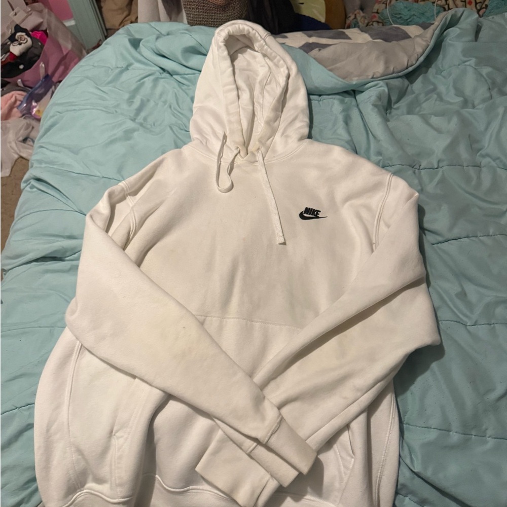 Nike White Crewneck Pullover Hoodie with Black Swoosh